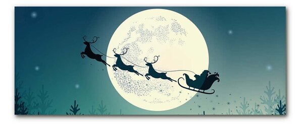 Quadro su vetro Babbo Natale Slitta 100x50 cm 2 appendini