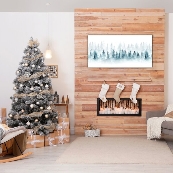 Quadro vetro Foresta dell'albero di Natale 100x50 cm 2 appendini
