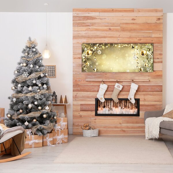 Quadro in vetro Palline d'oro Decorazioni di Natale 100x50 cm 2 appendini