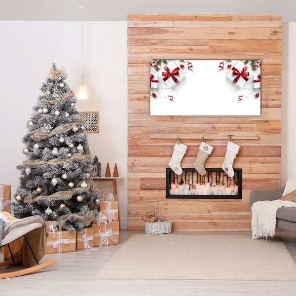 Quadro in vetro Regali per le feste, ornamenti, ramoscelli 100x50 cm 2 appendini