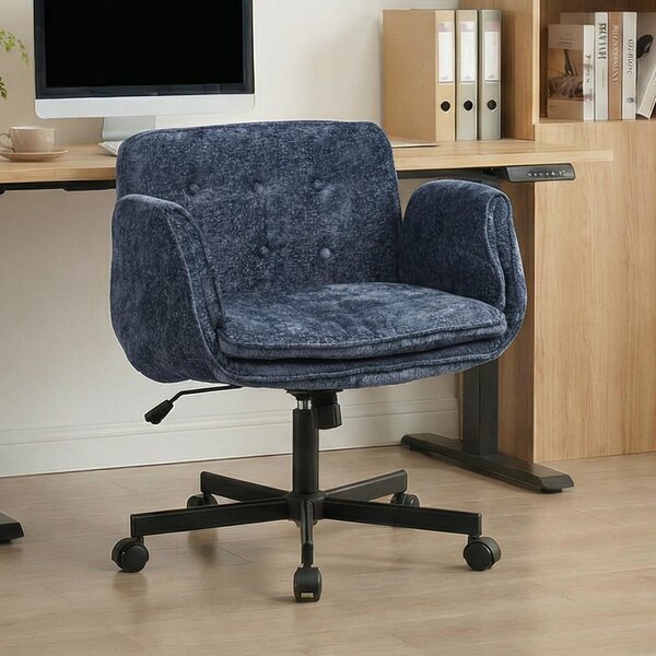 Sedia da ufficio, sedia girevole con rotelle, sedia girevole regolabile in altezza con braccioli pieghevoli, portata massima 150 kg, colore blu