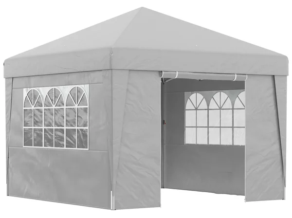 Outsunny Gazebo 3x3 m Pieghevole ad Altezza Regolabile con Finestrelle, in Acciaio e Tessuto Oxford Grigio Chiaro