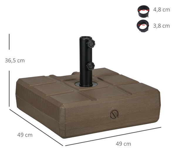Outsunny Base per Ombrellone da Giardino Riempibile con Maniglia in HDPE e Acciaio, 49x49x36.5 cm, Marrone