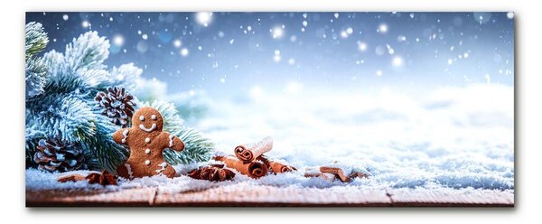 Quadro vetro Albero di Natale della neve del pan di zenzero di Natale 100x50 cm 2 appendini