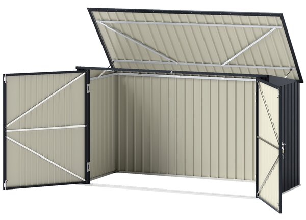 Outsunny Copribidoni in Acciaio per 3 Cassonetti da 240L con 2 Porte e Coperchio, 233x105x118.5/133 cm, Grigio Scuro