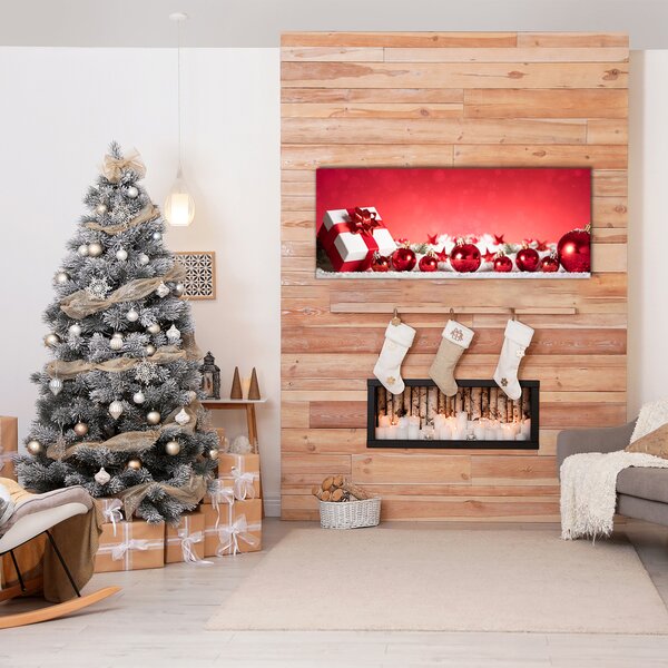 Quadro in vetro Regalo di Natale Palle di Natale Neve 100x50 cm 2 appendini