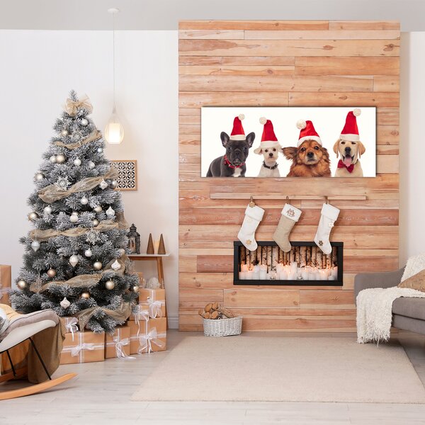 Quadro in vetro Cani di Babbo Natale Natale 100x50 cm 2 appendini