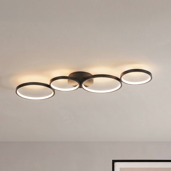 Plafoniera a LED Evengeline Lindby, Nero, Soggiorno / Sala da pranzo, Alluminio, Moderno, Plafoniera LED