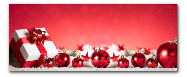 Quadro in vetro Regalo di Natale Palle di Natale Neve 100x50 cm 2 appendini