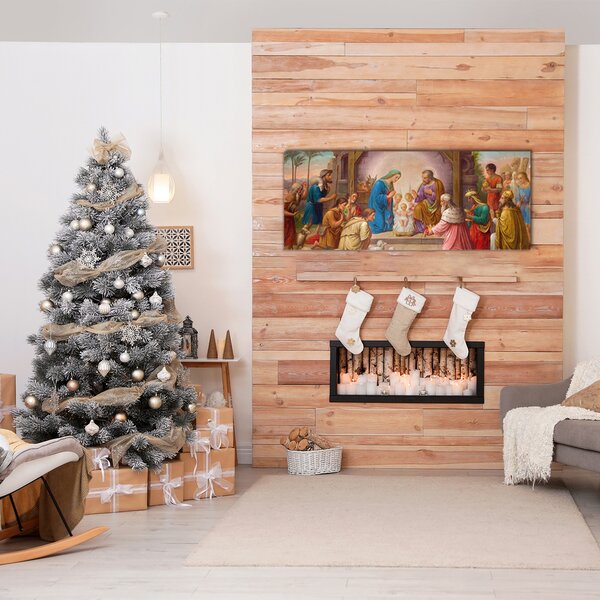 Quadro vetro Gesù Natale stabile 100x50 cm 2 appendini