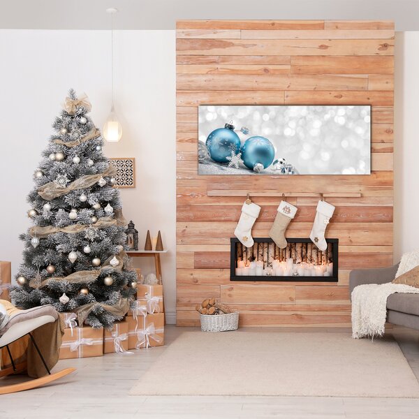 Quadro in vetro Palle di Natale Inverno Decorazioni di Natale 100x50 cm 2 appendini