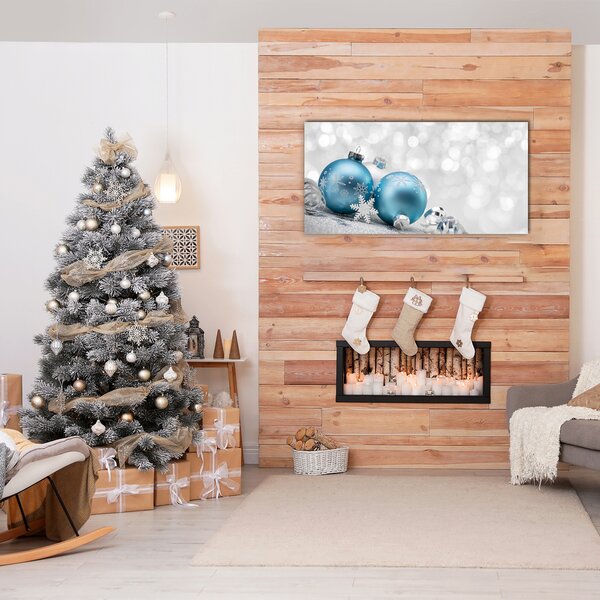 Quadro in vetro Palle di Natale Inverno Decorazioni di Natale 100x50 cm 2 appendini