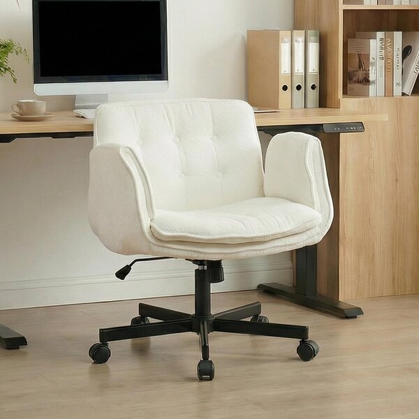 Sedia da ufficio, sedia girevole con rotelle, sedia girevole regolabile in altezza con braccioli pieghevoli, portata massima 150 kg, colore bianco