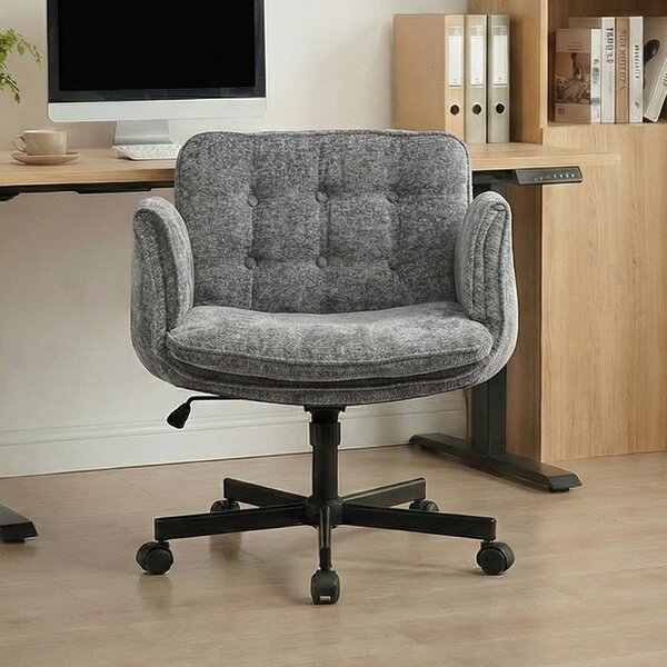 Sedia da ufficio, sedia girevole con rotelle, sedia girevole regolabile in altezza con braccioli pieghevoli, portata massima 150 kg, colore grigio scuro