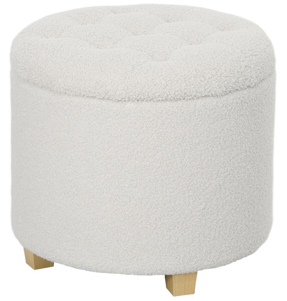HOMCOM Pouf contenitore, sgabello rotondo, pouf poggiapiedi in tessuto bouclette, capacità 120 Kg, Ø 45 x 41 cm, bianco | Aosom Italy