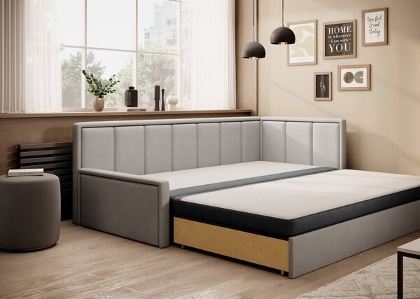 Divano grigio allungabile/con contenitore e rivestimento in ciniglia 214 cm Fulgeo – ELTAP