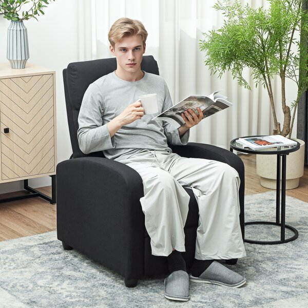 Poltrona Relax Reclinabile Manualmente 69x88x101 cm in Tessuto Effetto Lino Nero