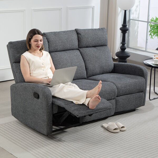HOMCOM Divano a 3 posti, schienale regolabile individualmente, poggiapiedi, copertura in tessuto, metallo, Grigio | Aosom Italy