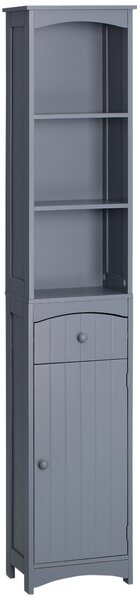 HOMCOM Armadio Alto da Bagno Stretto con 1 Cassetto e 3 Ripiani Aperti Stile Moderno 34x24x170 cm Grigio | Aosom Italy