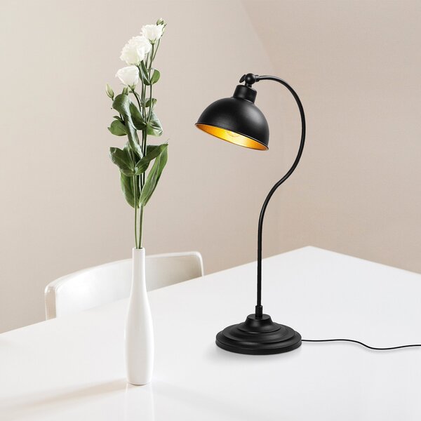 Opviq, lampada da tavolo di alta qualità, nera e dorata, 19 x 29 x 58 cm | Struttura in metallo, attacco E27, max. 40 W, IP20 | Design elegante e industriale per ambienti moderni