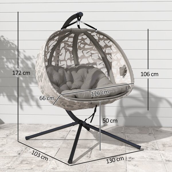 Poltrona Sospesa A Uovo Outsunny - Con Cuscini, Portabicchieri E Base In Acciaio, Per Giardino E Casa - Foto 3