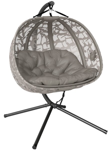 Outsunny Poltrona Sospesa 2 Posti con 2 Tasche, 2 Cuscini e Cesto Pieghevole, 130x103x172 cm|Aosom