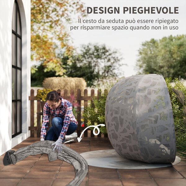 Poltrona Sospesa Outsunny 2 Posti Con Cuscini - Acciaio E Cotone, Portante 240kg, Con Cesto