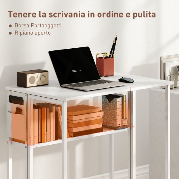 HOMCOM Scrivania Pieghevole Salvaspazio a Ribalta con Scaffale, Tasca Portaoggetti e Ruote, Bianco | Aosom Italy