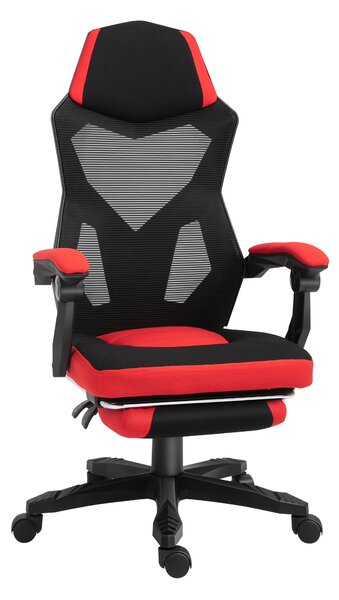 Vinsetto Sedia da Gaming schienale e altezza regolabile ruote girevoli poggiapiedi in tessuto a maglia - rosso nero