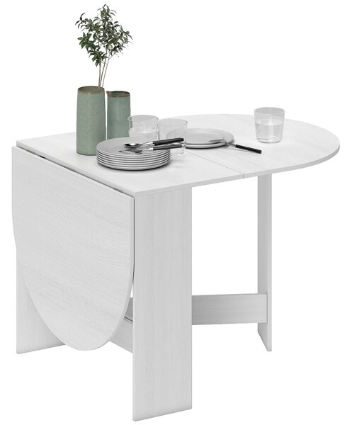 Tavolo Pieghevole da Pranzo 163x80x75 cm con 2 Ribalte Ovale in Legno Bianco