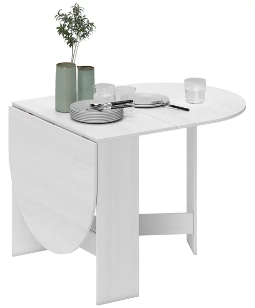 Tavolo Pieghevole da Pranzo 163x80x75 cm con 2 Ribalte Ovale in Legno Bianco