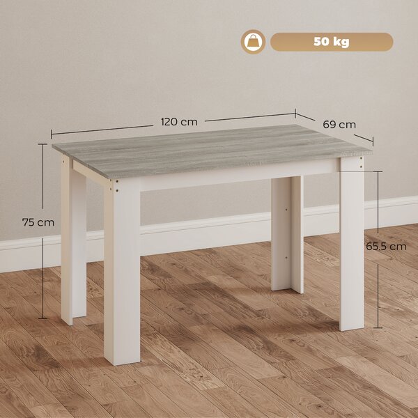 HOMCOM Tavolo da Pranzo Moderno in Legno per 4-6 Persone, 120x69x75cm, Grigio e Bianco | Aosom Italy