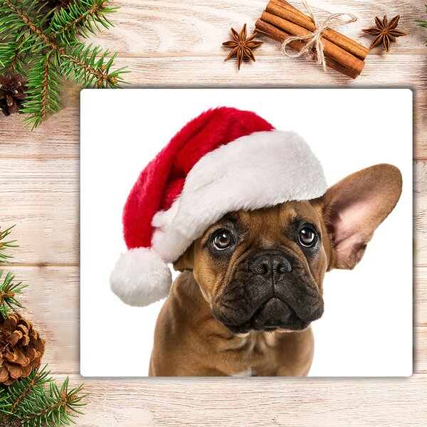 Tagliere in vetro Bulldog cane di Natale 60x52 cm
