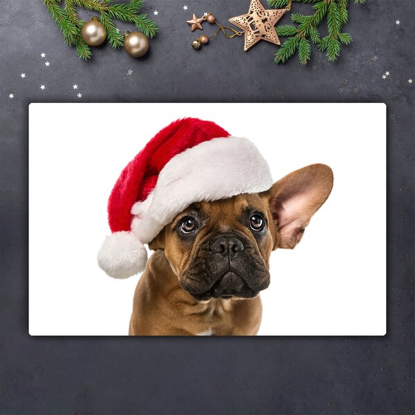 Tagliere in vetro Bulldog cane di Natale 60x52 cm