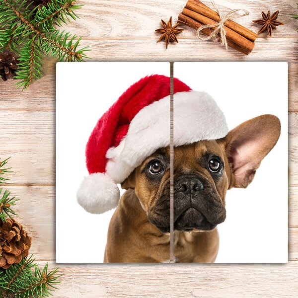 Tagliere in vetro Bulldog cane di Natale 60x52 cm