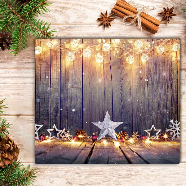 Tagliere in vetro temperato Ornamenti di stelle di Natale con luce di Natale 60x52 cm