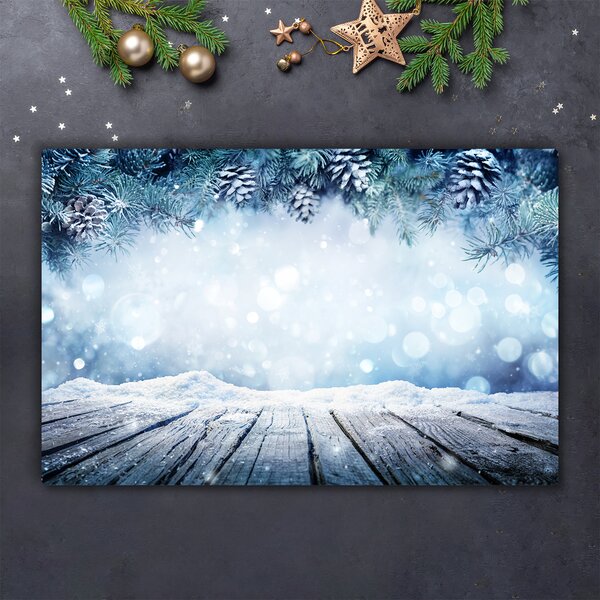 Tagliere in vetro temperato Inverno Neve Albero di Natale 60x52 cm