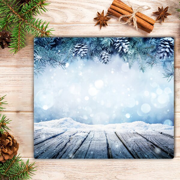 Tagliere in vetro temperato Inverno Neve Albero di Natale 60x52 cm