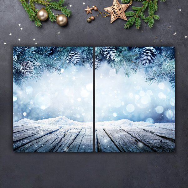 Tagliere in vetro temperato Inverno Neve Albero di Natale 60x52 cm
