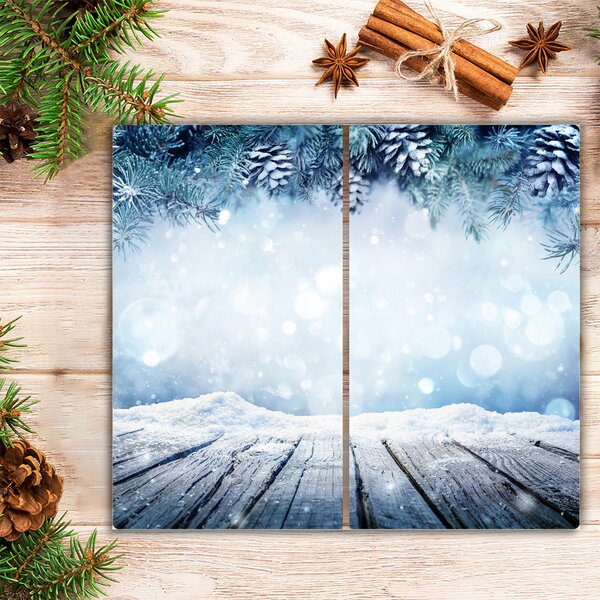 Tagliere in vetro temperato Inverno Neve Albero di Natale 60x52 cm