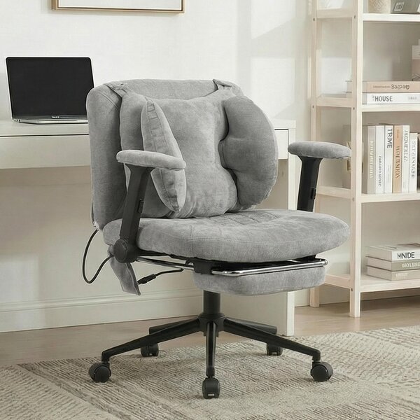 Sedia da ufficio, sedia girevole, sedia da scrivania regolabile in altezza con poggiapiedi, portata massima 150 kg, sedia da gaming con braccioli e ruote, colore grigio