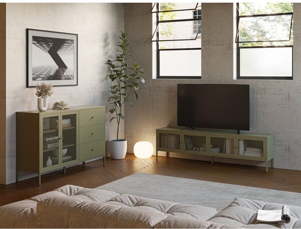 Mobile TV verde in metallo 160x50x35 cm Fayna – Marckeric