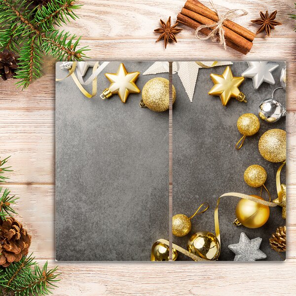 Tagliere in vetro Palline di Natale con stelle dorate 60x52 cm