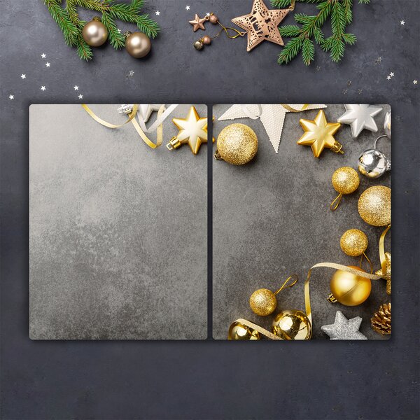 Tagliere in vetro Palline di Natale con stelle dorate 60x52 cm