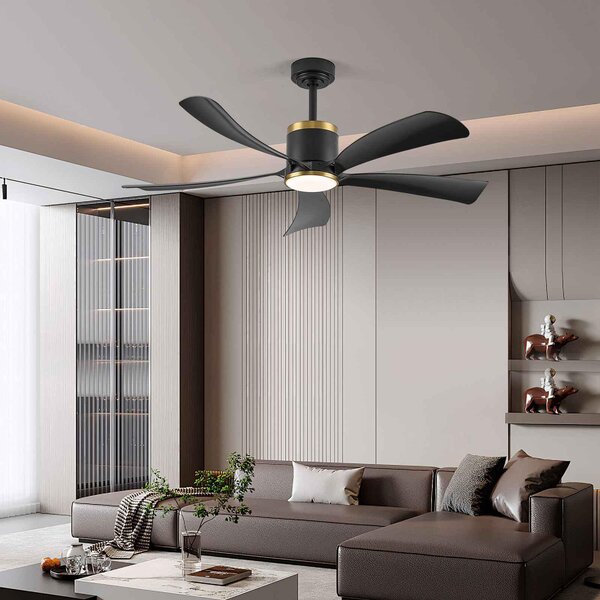Ventilatore da soffitto ZELURXX con luce a LED, 52 pollici, nero e oro, 6 velocità, telecomando, controllo tramite app, per l'estate e l'inverno