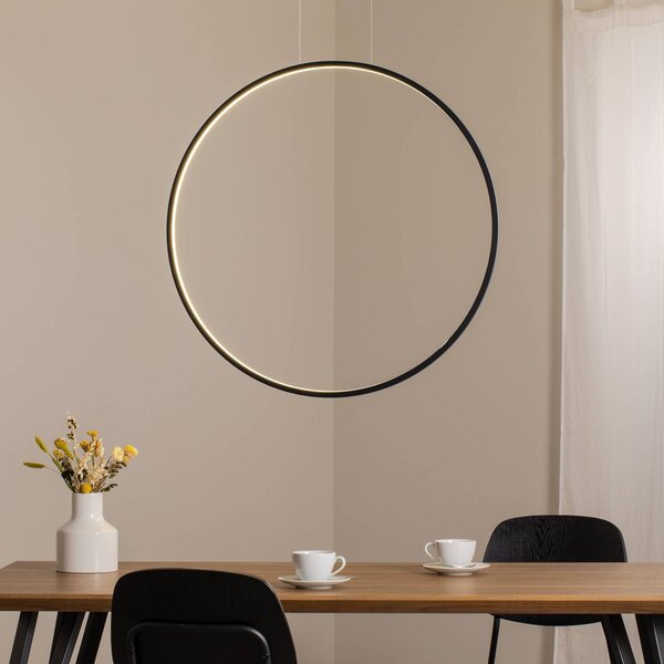Lampada LED a sospensione Saturno verticale, nero, Ø 80 cm, metallo Milagro Lighting, Nero, Soggiorno / Sala da pranzo, Alluminio, Moderno