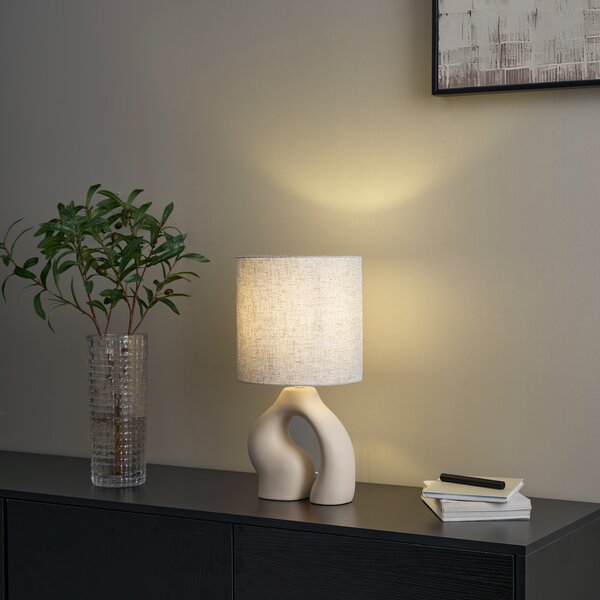 Lampada da tavolo Japandi beige con paralume in lino - Dahlia