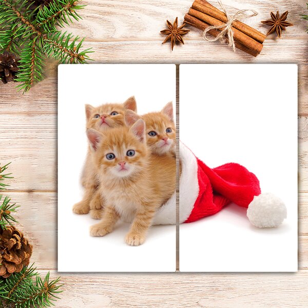 Tagliere in vetro Gatti Babbo Natale 60x52 cm