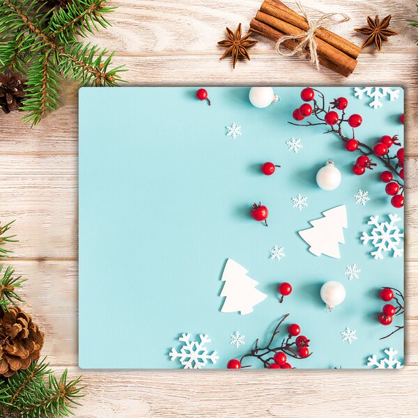 Tagliere in vetro temperato Ornamenti di Natale con fiocchi di neve 60x52 cm