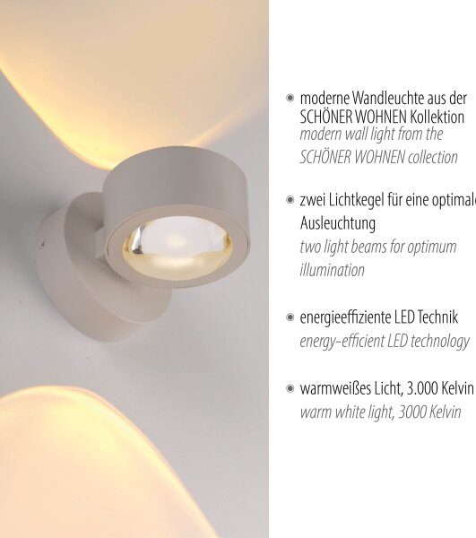 Schöner Wohnen 19331-39 - Lampada da parete LED CHIA 2xLED/2W/230V grigio